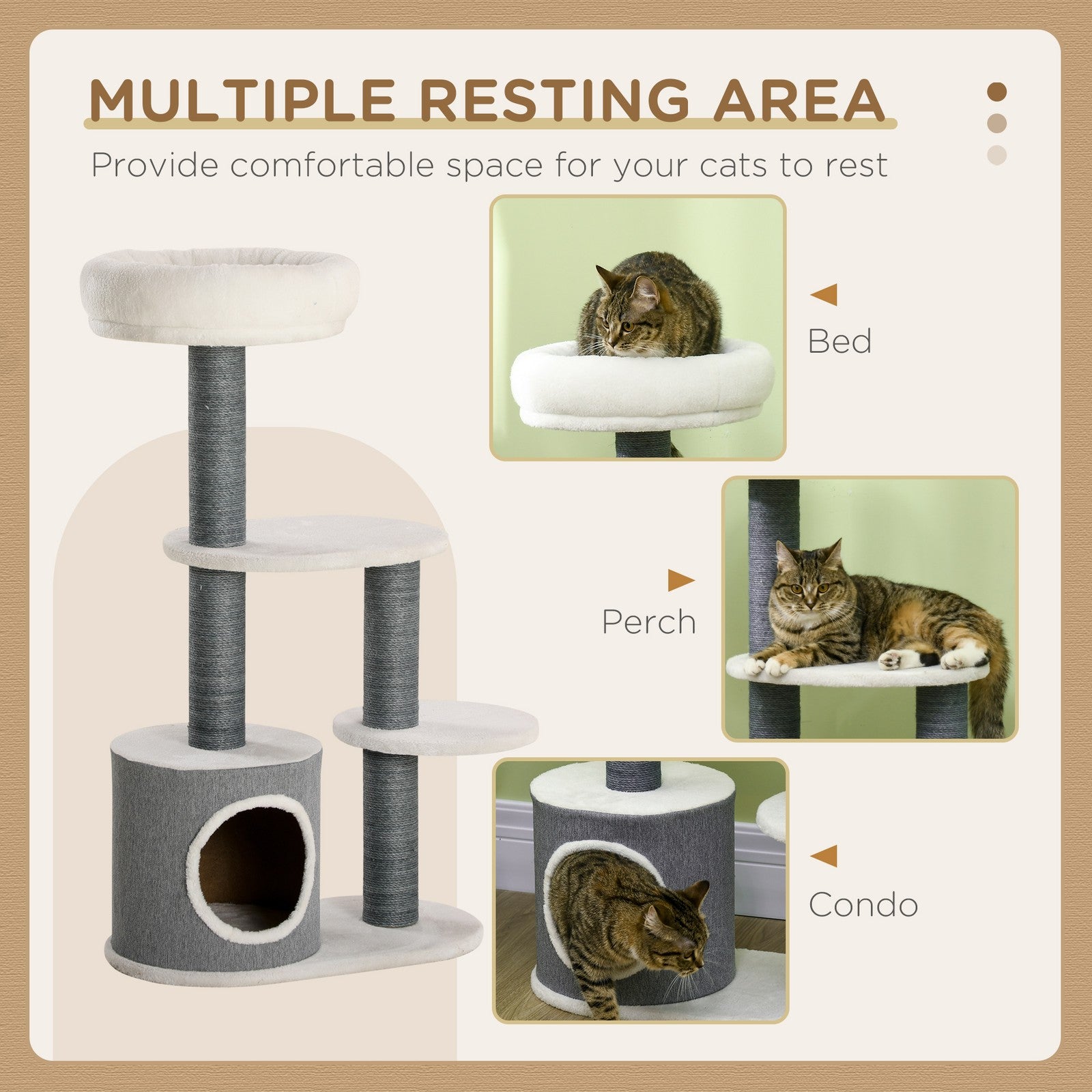 Pawhut Cat Tree, Multi-Level Cat Tower with Scratching Posts, Condo, White