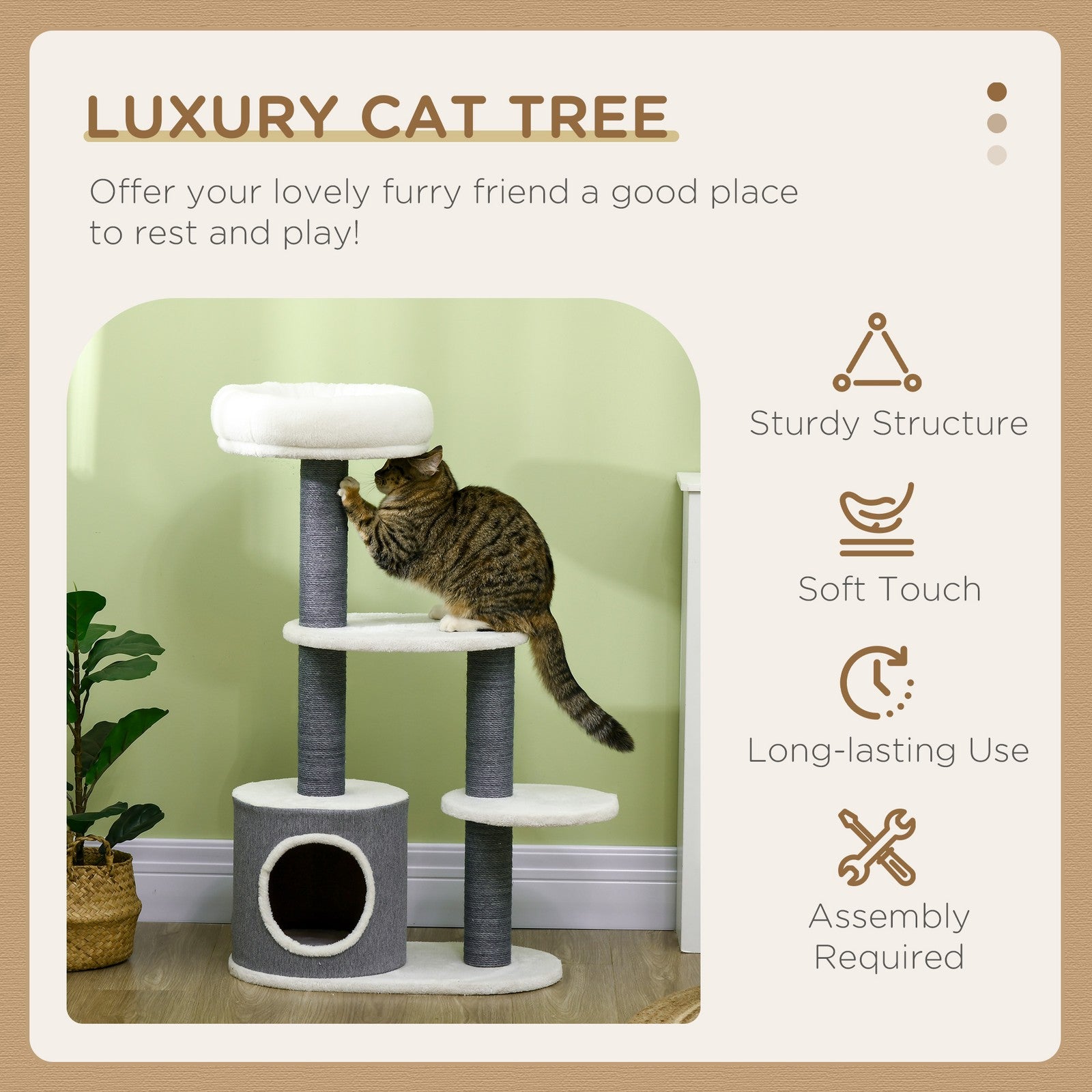 Pawhut Cat Tree, Multi-Level Cat Tower with Scratching Posts, Condo, White
