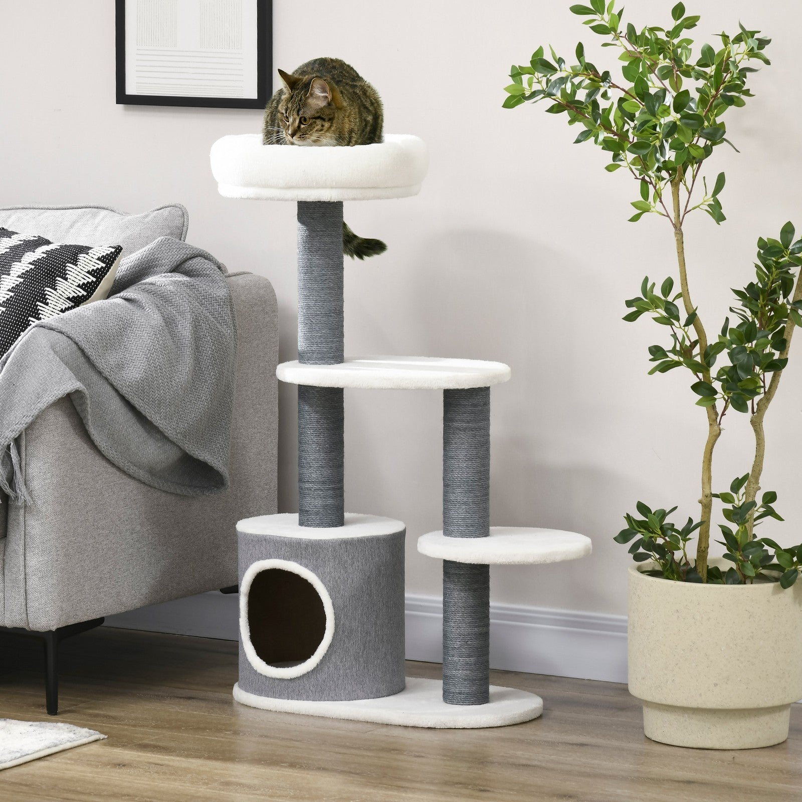 Pawhut Cat Tree, Multi-Level Cat Tower with Scratching Posts, Condo, White