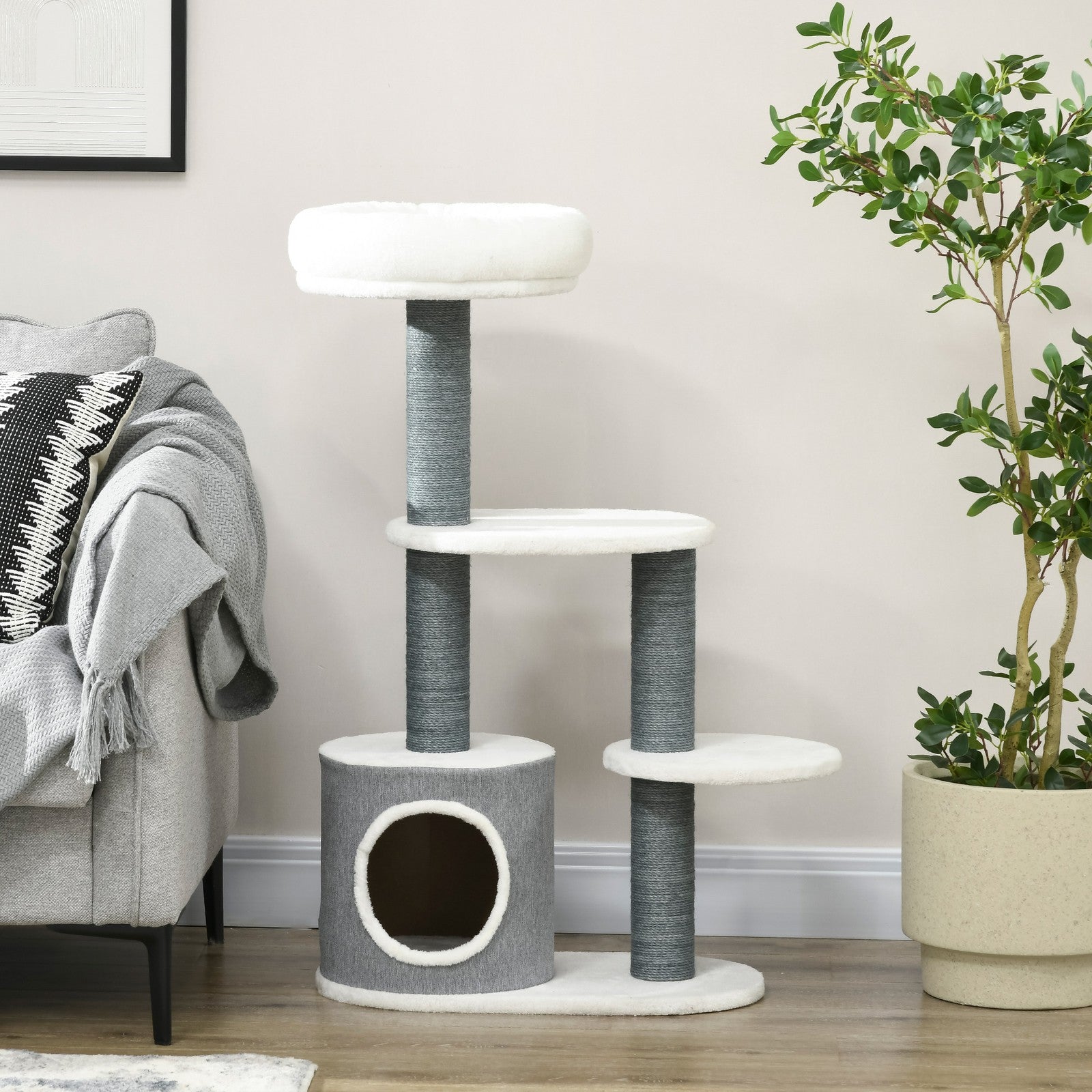 Pawhut Cat Tree, Multi-Level Cat Tower with Scratching Posts, Condo, White