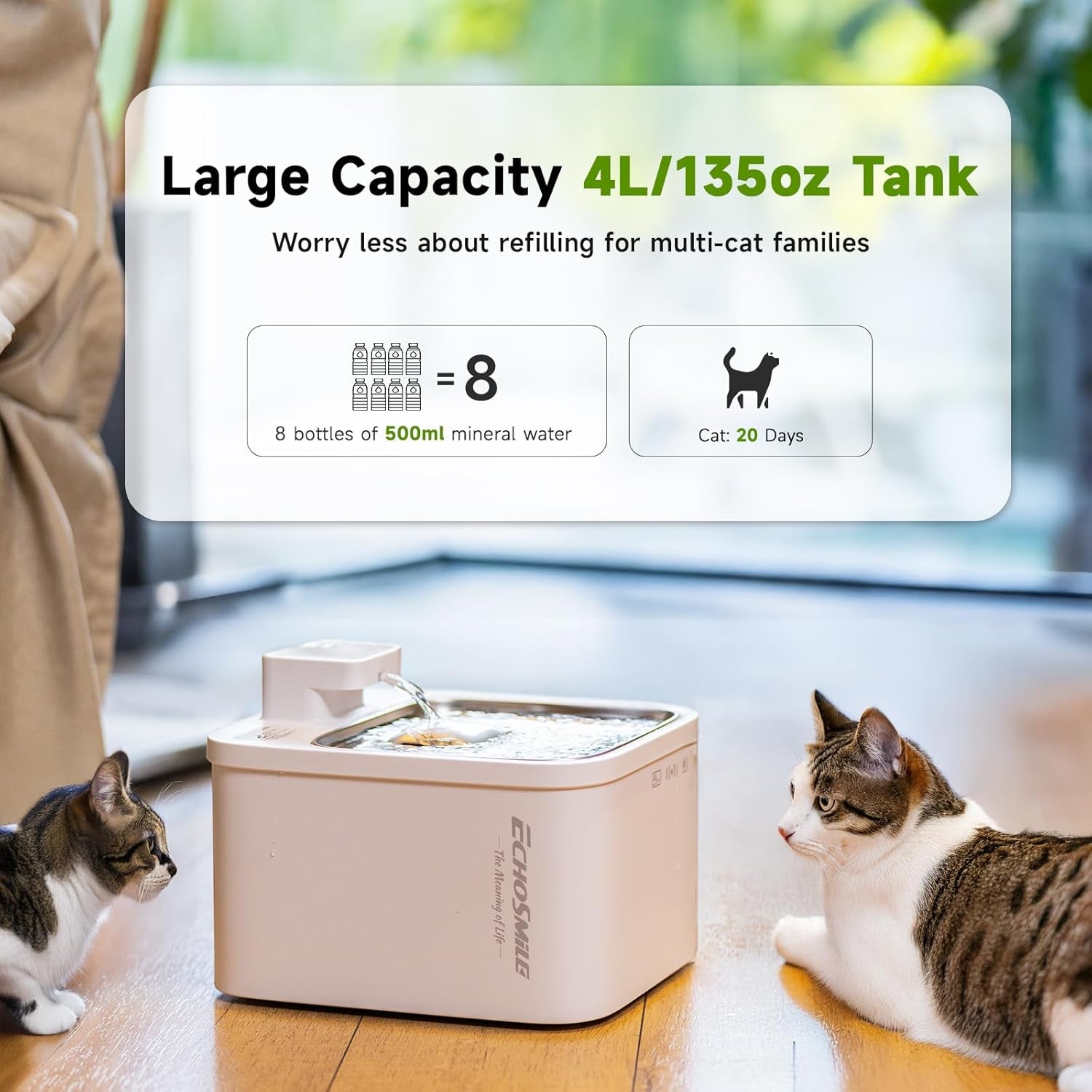 4L Wireless Cat Water Fountain, Ultra-Quiet Rechargeable Pet Water Fountain with 5200Mah Battery, Stainless Steel, Easy to Clean & Assemble, Automatic Water Fountain for Cats & Dogs