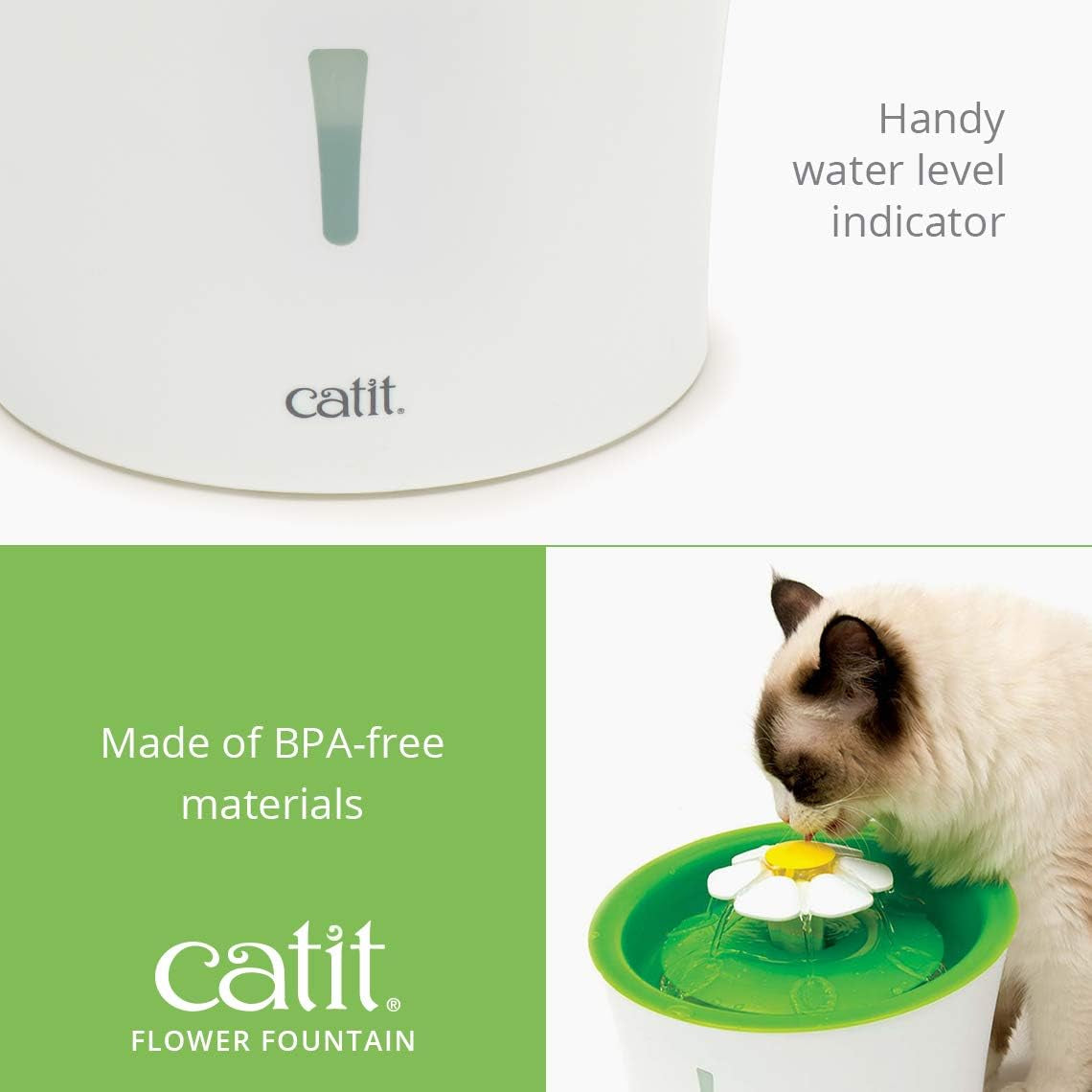 Senses Flower 2.0 Cat Water Fountain 3L Green, Modern Cat Fountain, Triple Filtration, Fontaine Pour Chat, Pet Water Fountains, Perfect for Indoor Cats
