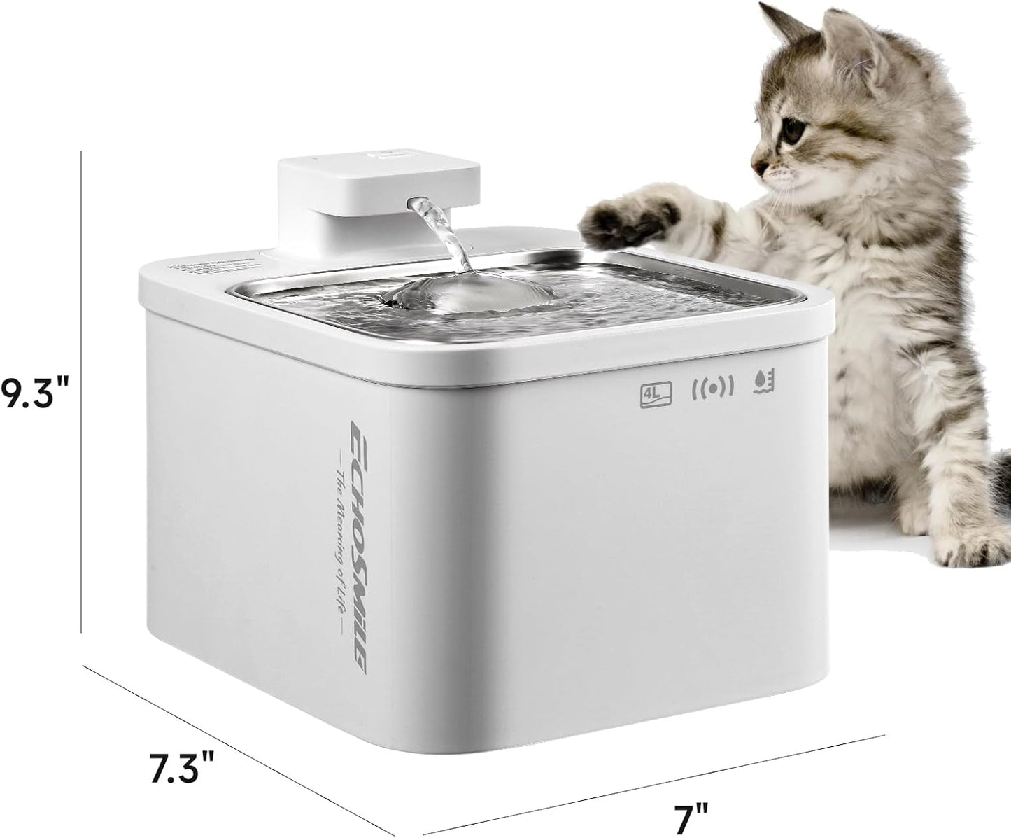 4L Wireless Cat Water Fountain, Ultra-Quiet Rechargeable Pet Water Fountain with 5200Mah Battery, Stainless Steel, Easy to Clean & Assemble, Automatic Water Fountain for Cats & Dogs