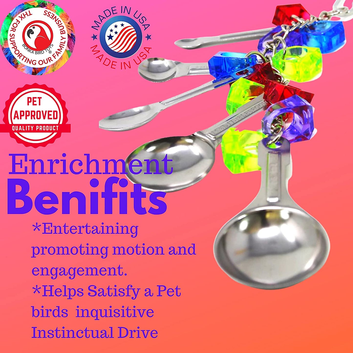 1969 Spoon Delight Bird Toy Parrot Cage Toys Cages African Grey Amazon Conure