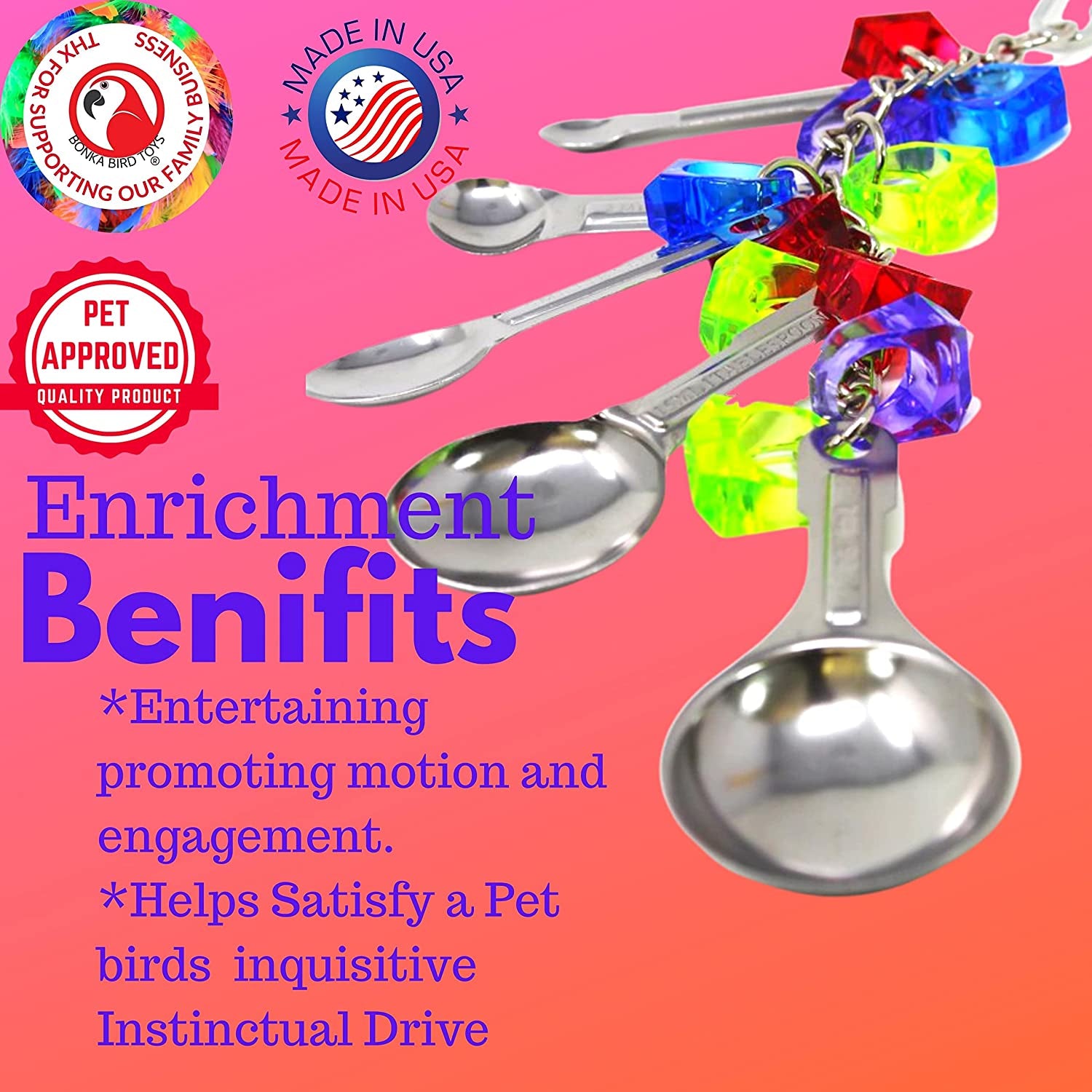 1969 Spoon Delight Bird Toy Parrot Cage Toys Cages African Grey Amazon Conure