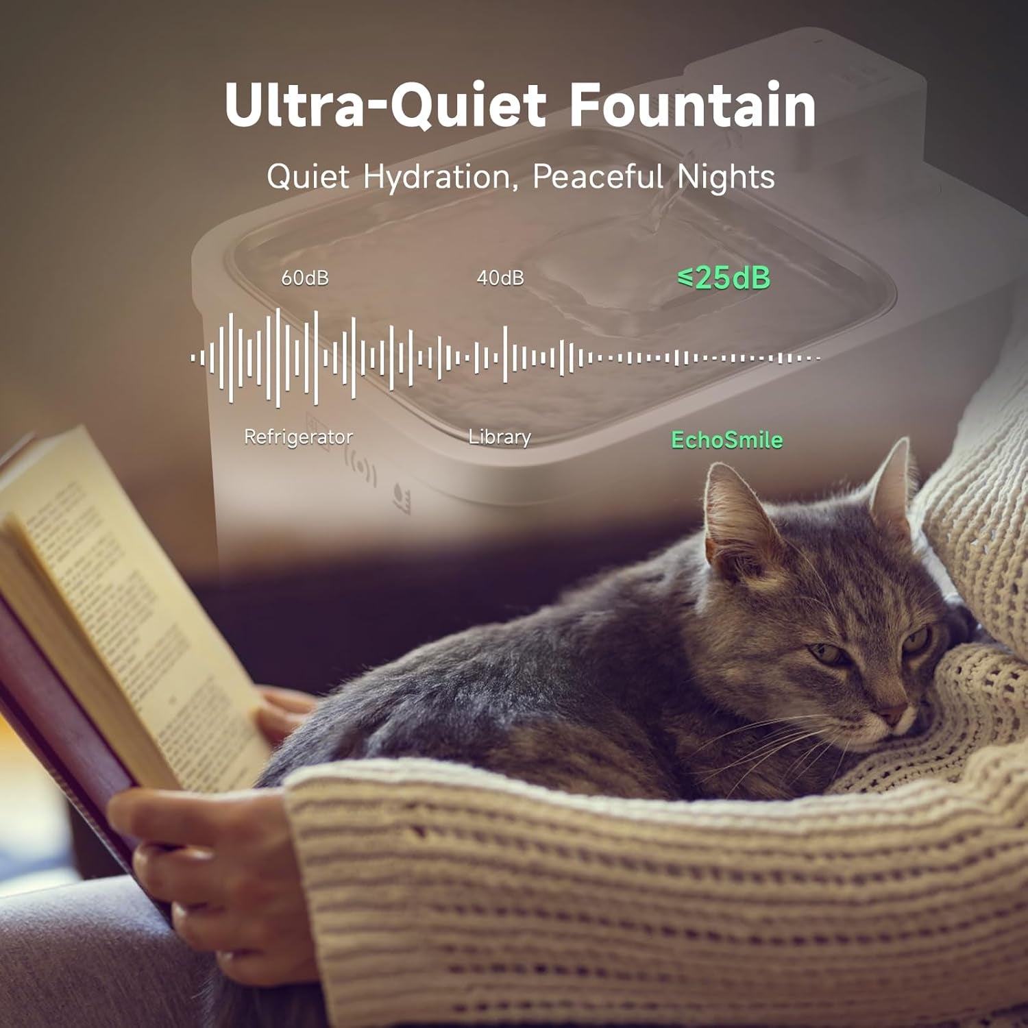 4L Wireless Cat Water Fountain, Ultra-Quiet Rechargeable Pet Water Fountain with 5200Mah Battery, Stainless Steel, Easy to Clean & Assemble, Automatic Water Fountain for Cats & Dogs