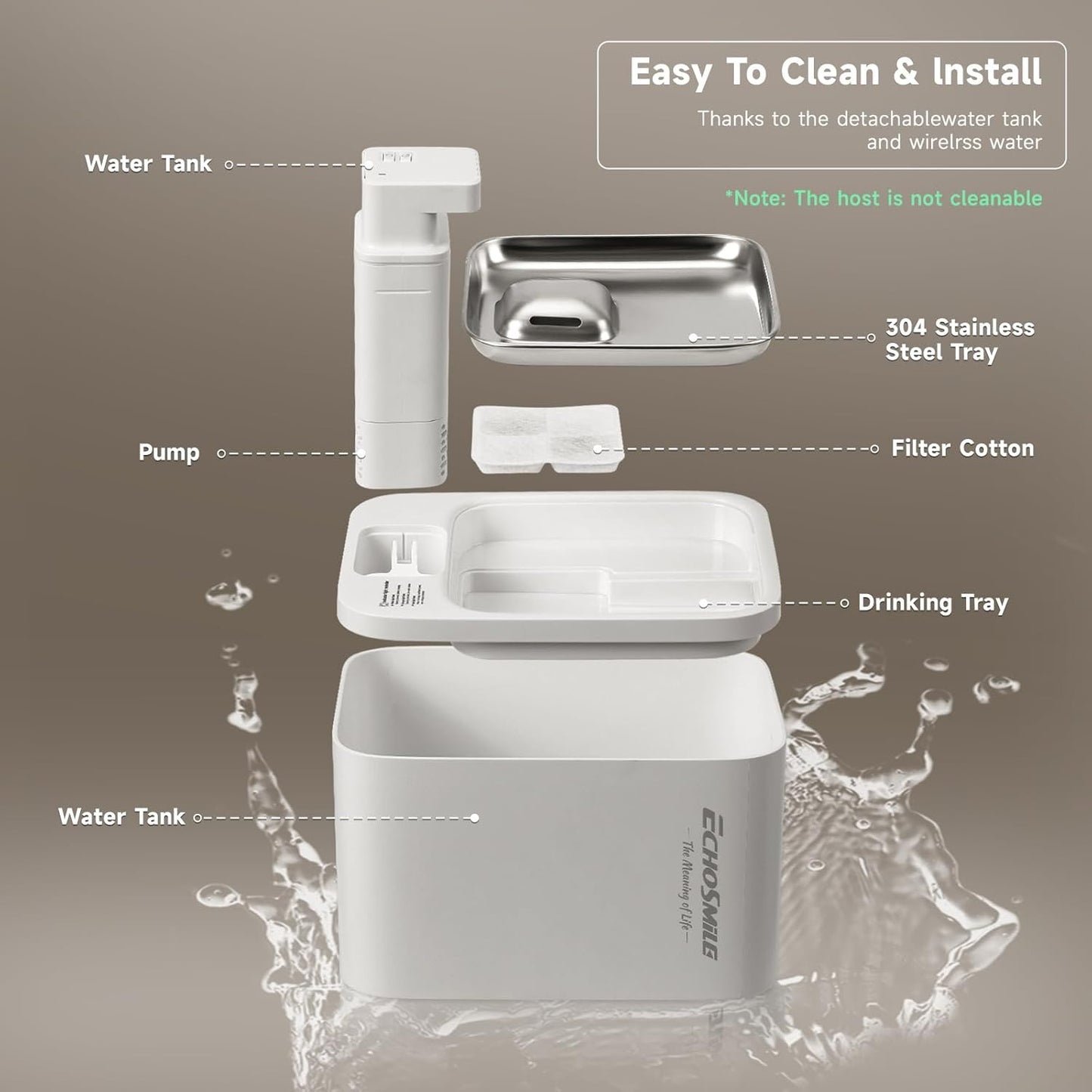 4L Wireless Cat Water Fountain, Ultra-Quiet Rechargeable Pet Water Fountain with 5200Mah Battery, Stainless Steel, Easy to Clean & Assemble, Automatic Water Fountain for Cats & Dogs