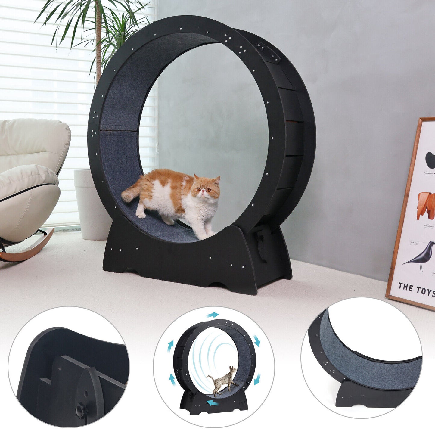 Rypetmia Cat Exercise Wheel Large Wooden/Pvc Cat Treadmill Running Wheel Cat Toy