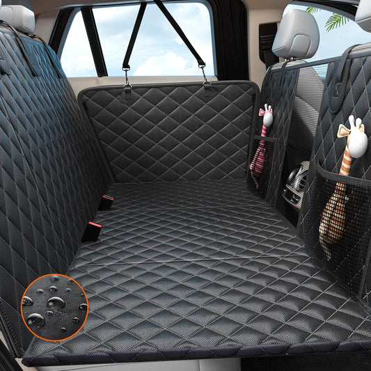 Dog Seat Cover Hard Bottom Holds 400Lbs, Sturdy Back Seat Extender for Dogs, Waterproof Pets Backseat Protector with Mesh Window and Storage Pocket for Car SUV