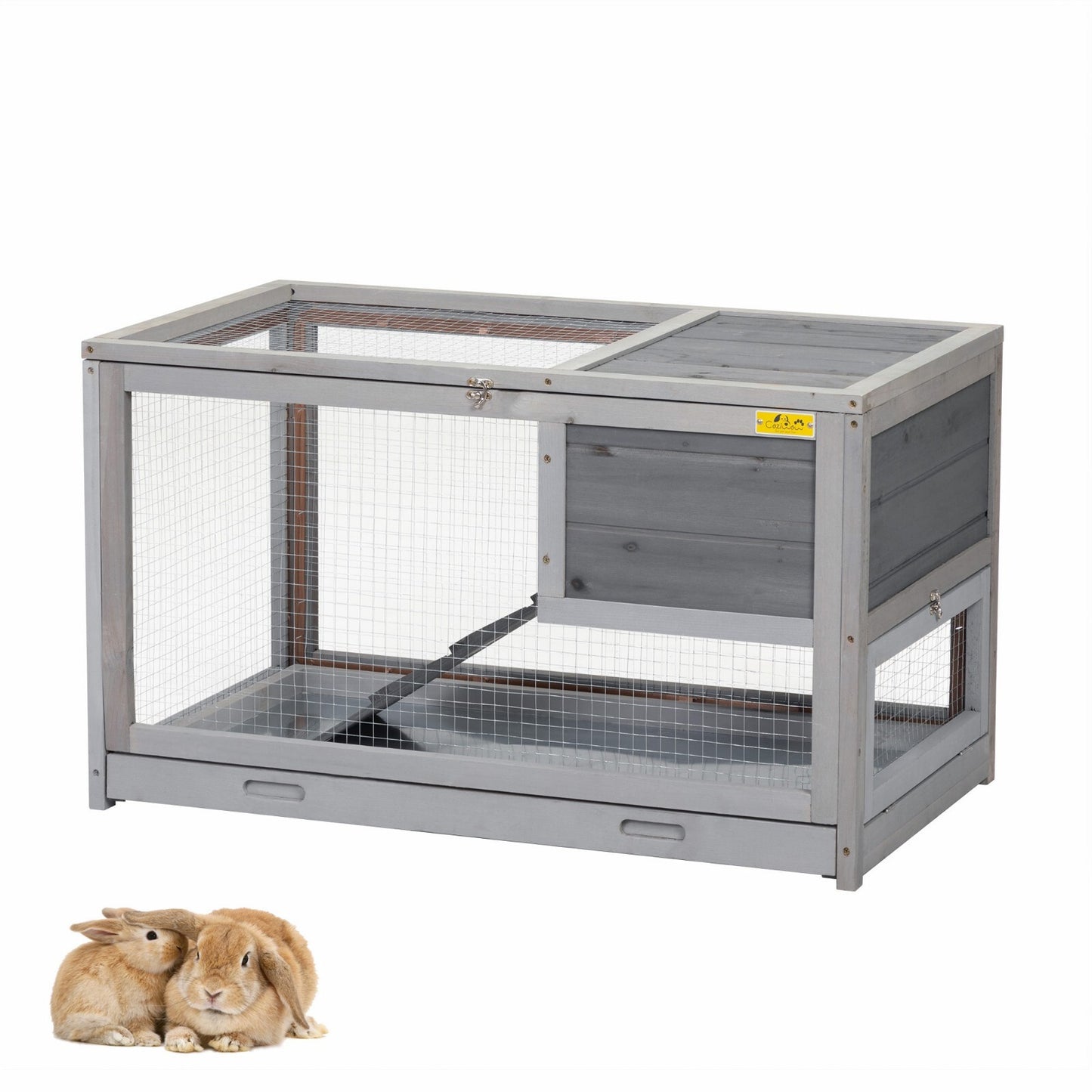 2 Tier-Rabbit Hutch Indoor Wooden Rabbit Cage Guinea Pig Cage W/Removable Tray
