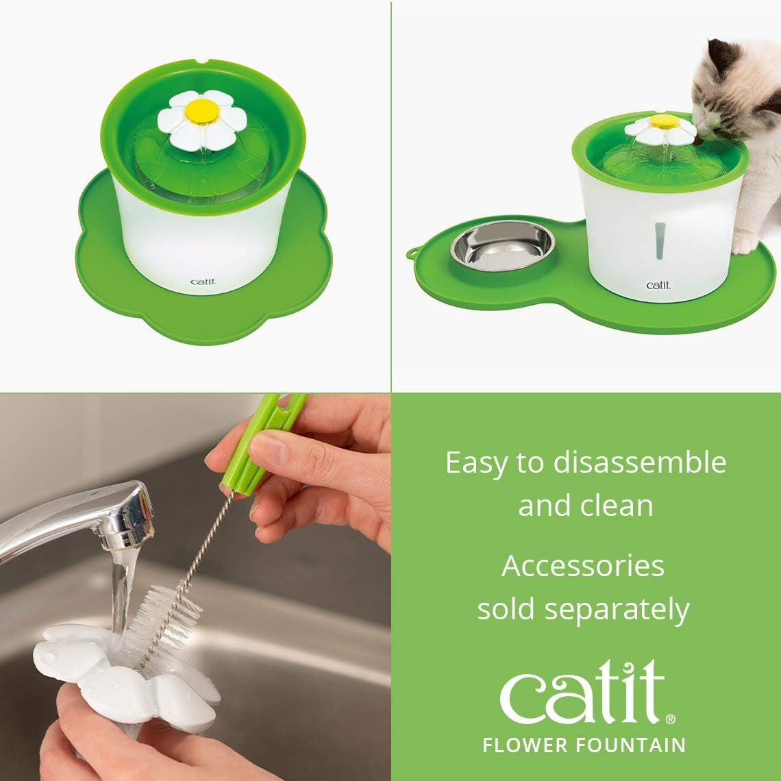 Senses Flower 2.0 Cat Water Fountain 3L Green, Modern Cat Fountain, Triple Filtration, Fontaine Pour Chat, Pet Water Fountains, Perfect for Indoor Cats