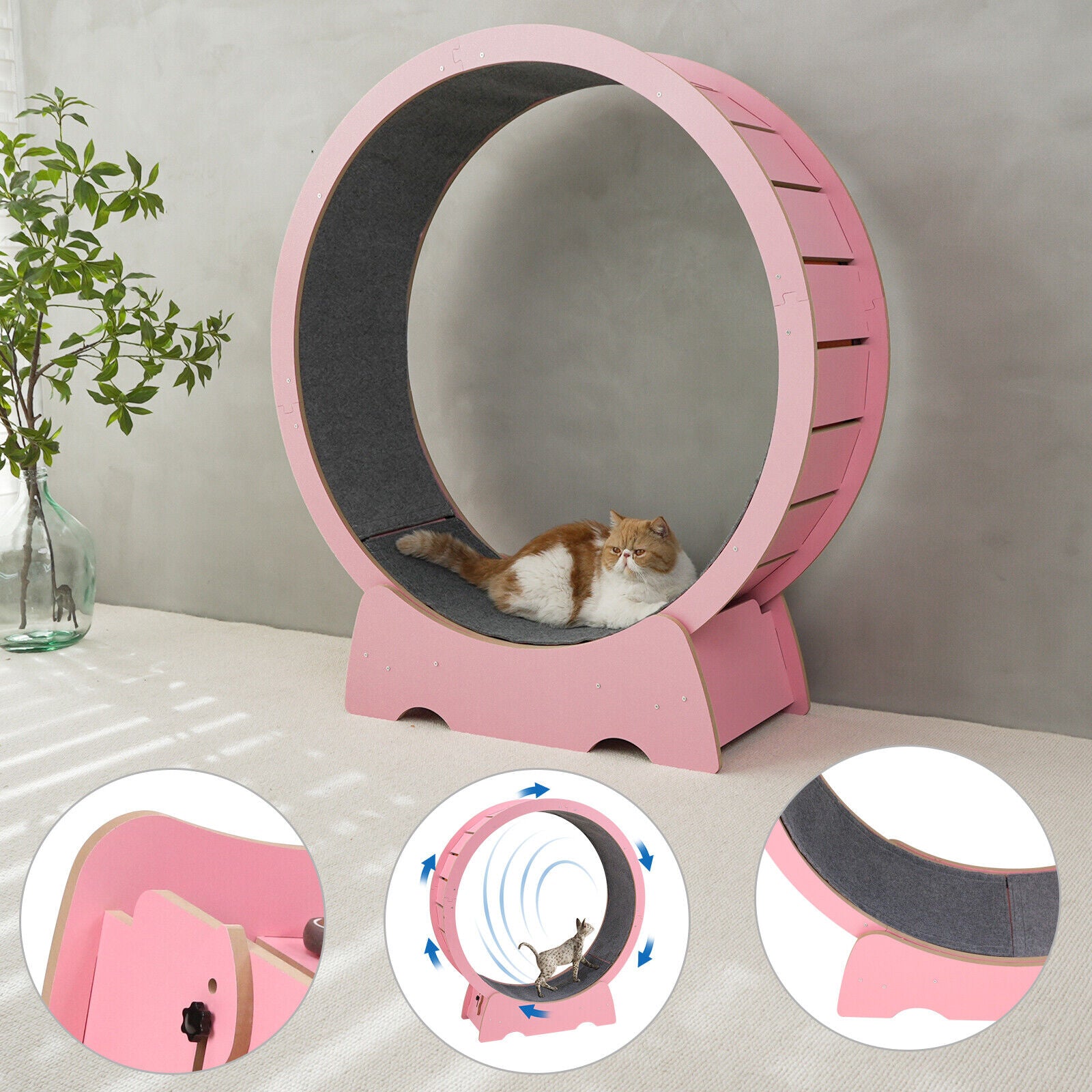 Rypetmia Cat Exercise Wheel Large Wooden/Pvc Cat Treadmill Running Wheel Cat Toy
