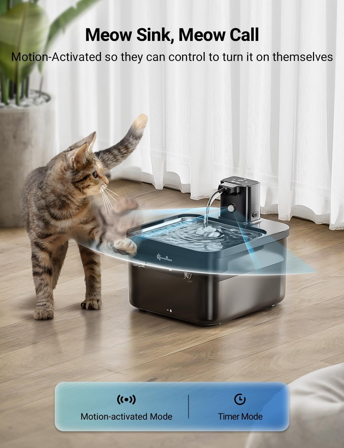 Wireless Cat Water Fountain, 84Oz/2.5L Battery Operated Cat Drinking Fountain Indoor, Cordless Pet Water Dispenser Stainless Steel, Easy Clean, Black