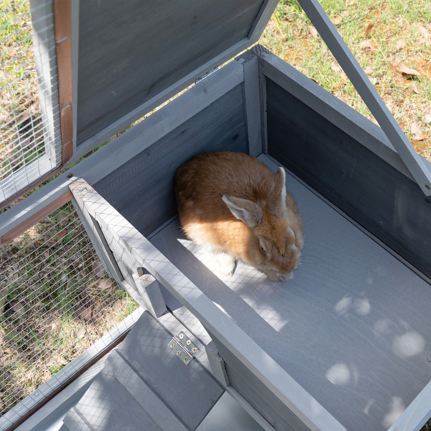 2 Tier-Rabbit Hutch Indoor Wooden Rabbit Cage Guinea Pig Cage W/Removable Tray