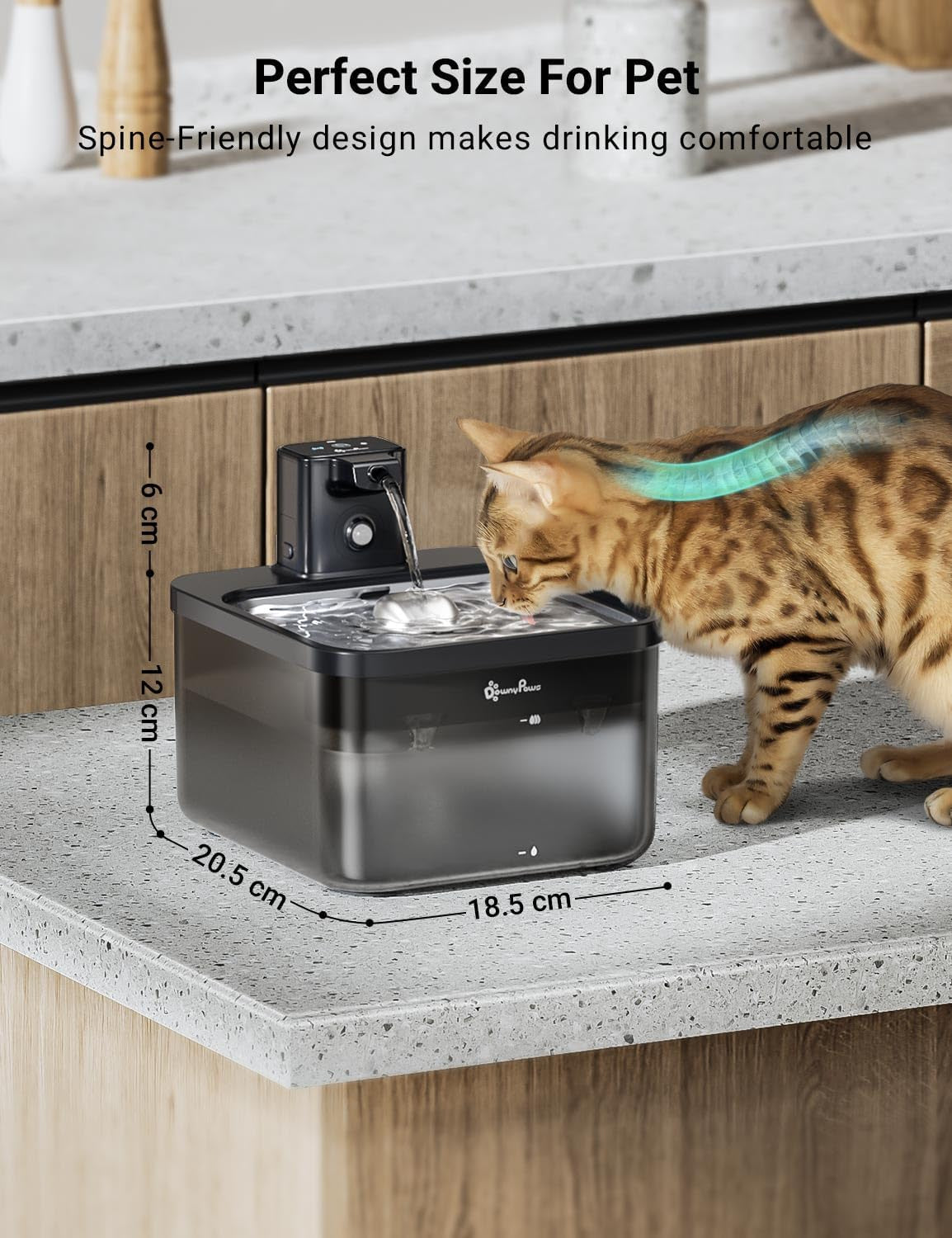Wireless Cat Water Fountain, 84Oz/2.5L Battery Operated Cat Drinking Fountain Indoor, Cordless Pet Water Dispenser Stainless Steel, Easy Clean, Black