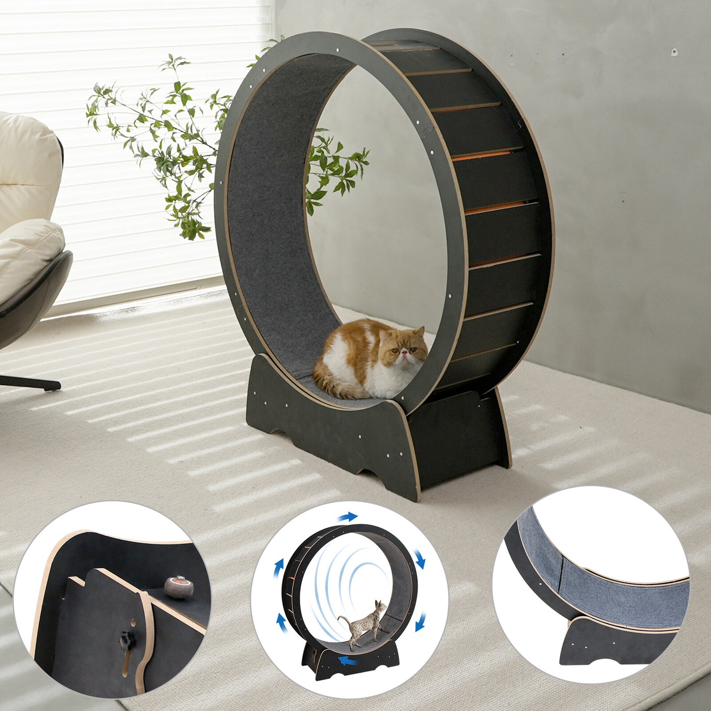 Rypetmia Cat Exercise Wheel Large Wooden/Pvc Cat Treadmill Running Wheel Cat Toy