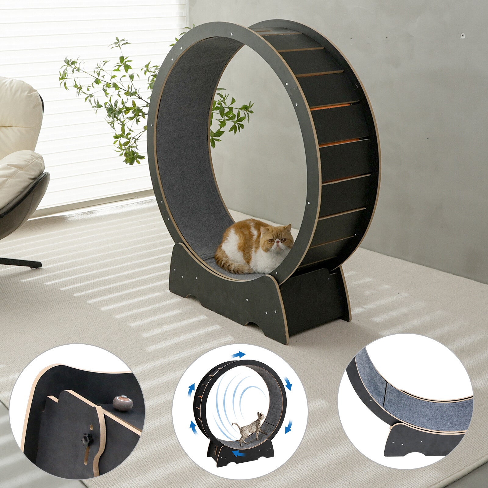 Rypetmia Cat Exercise Wheel Large Wooden/Pvc Cat Treadmill Running Wheel Cat Toy