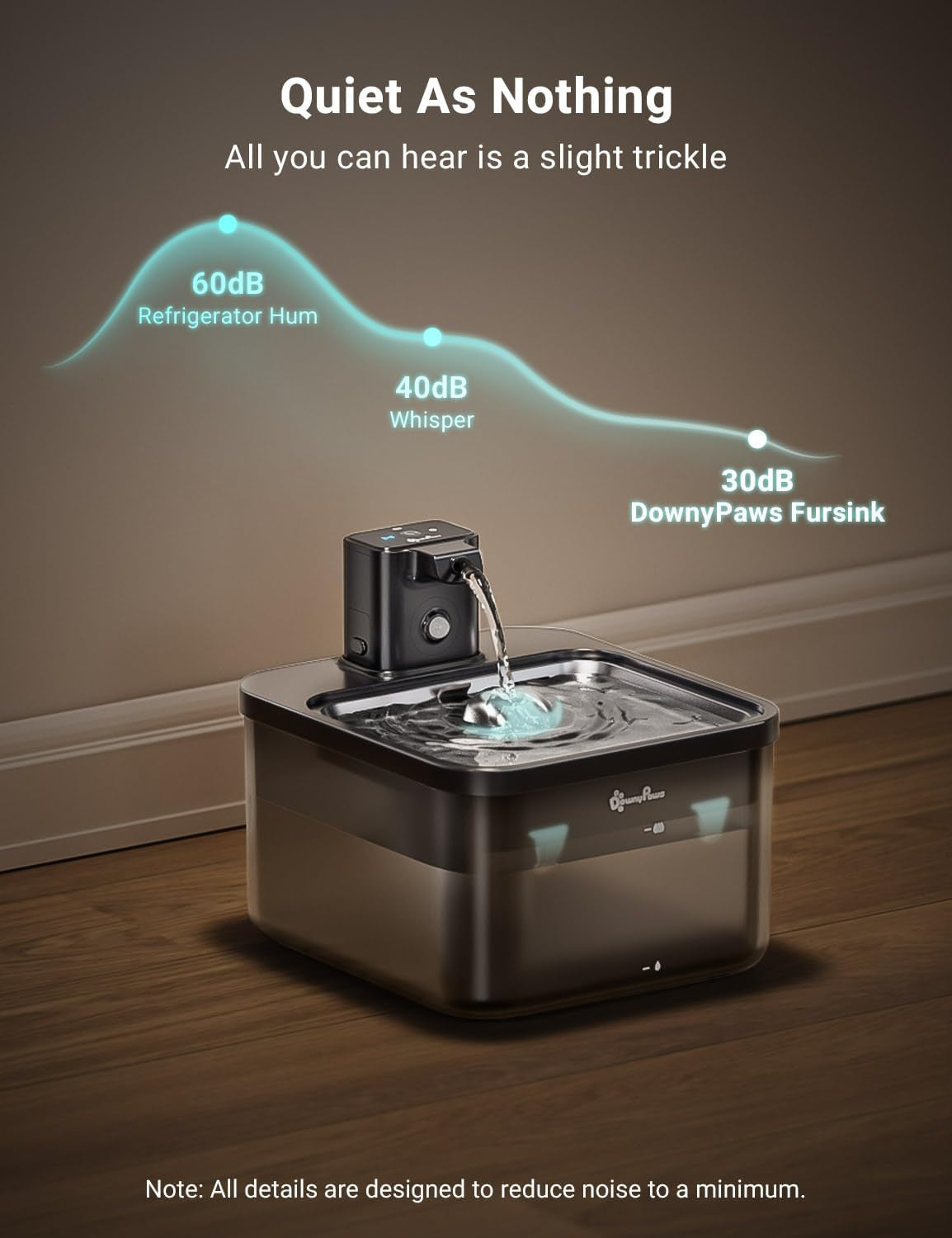 Wireless Cat Water Fountain, 84Oz/2.5L Battery Operated Cat Drinking Fountain Indoor, Cordless Pet Water Dispenser Stainless Steel, Easy Clean, Black