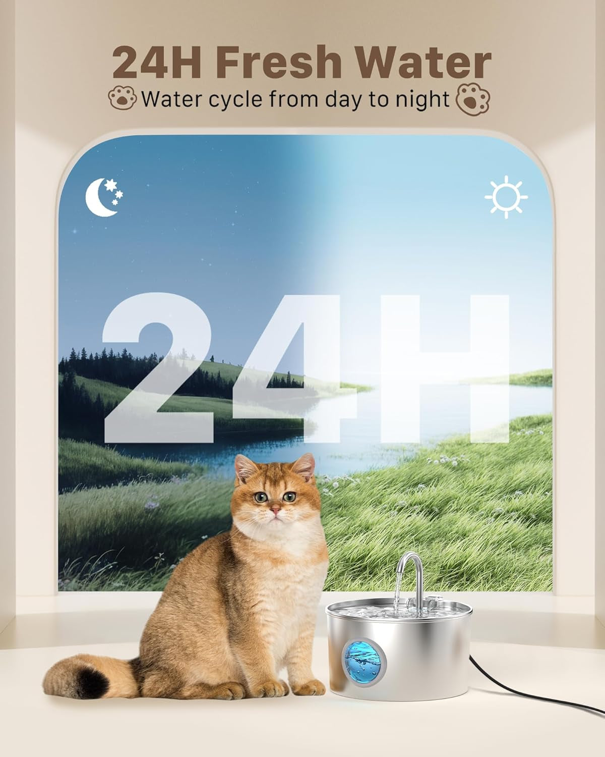 Stainless Steel Cat Water Fountain: Water Fountain Indoor Cat - Cat Fountain - Cat Drinking Water Fountain - Automatic Pet Water Fountain - Water Fountain for Cat - with 6 Filters + 3 Sponge Filters