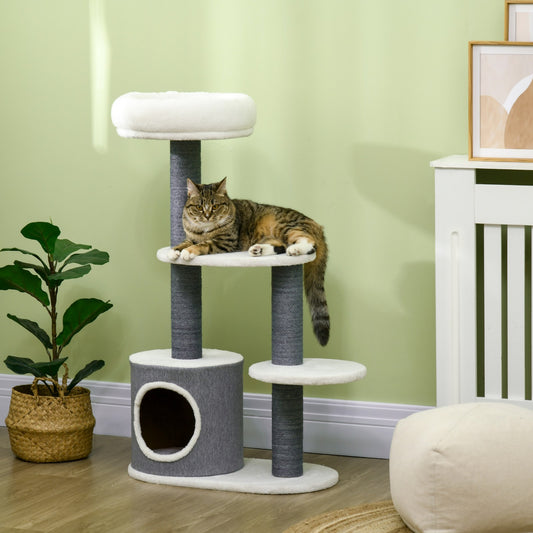 Pawhut Cat Tree, Multi-Level Cat Tower with Scratching Posts, Condo, White
