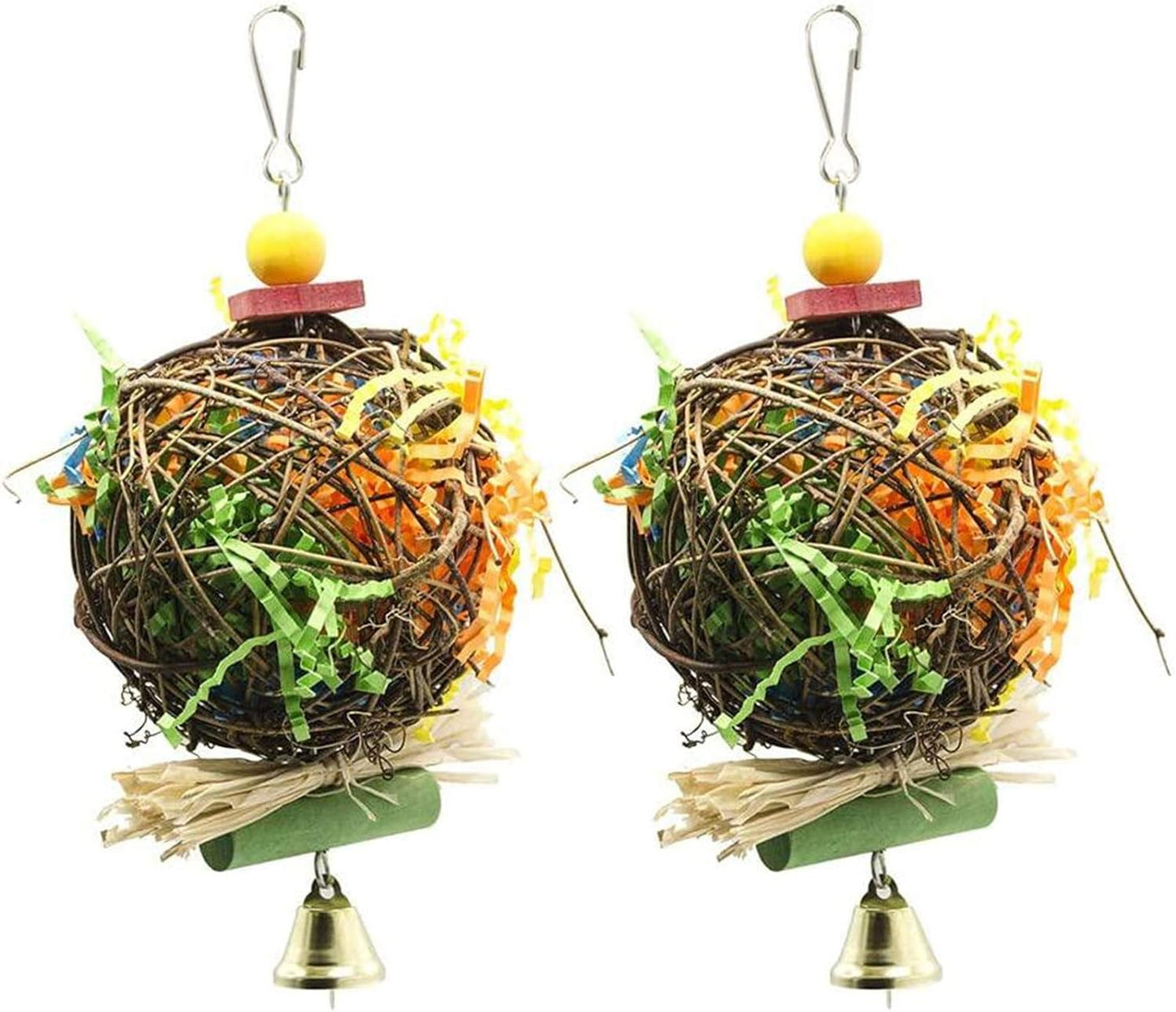 2 Pack Bird Chewing Toys Foraging Shredder Parrot Cage Shredder Hanging Toy for Cockatiel Conure African Grey Amazon
