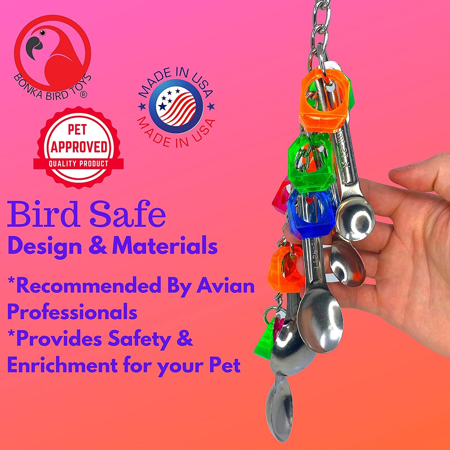 1969 Spoon Delight Bird Toy Parrot Cage Toys Cages African Grey Amazon Conure