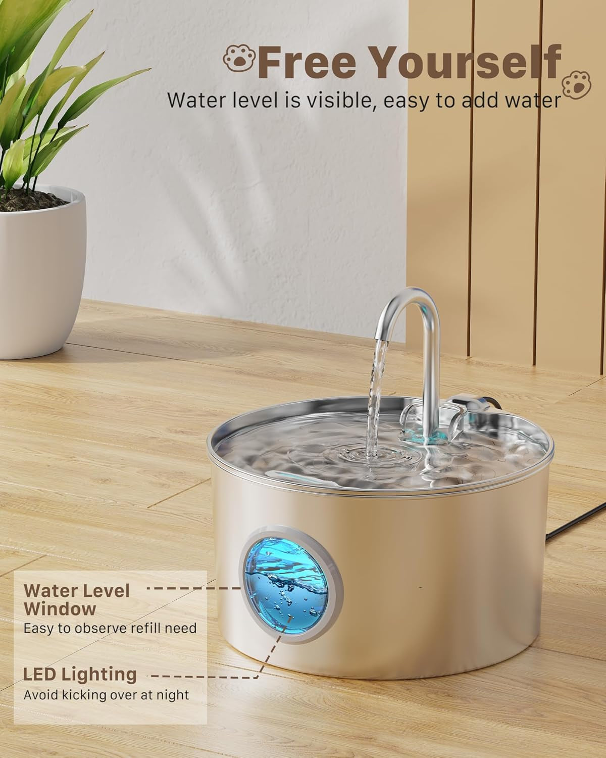Stainless Steel Cat Water Fountain: Water Fountain Indoor Cat - Cat Fountain - Cat Drinking Water Fountain - Automatic Pet Water Fountain - Water Fountain for Cat - with 6 Filters + 3 Sponge Filters