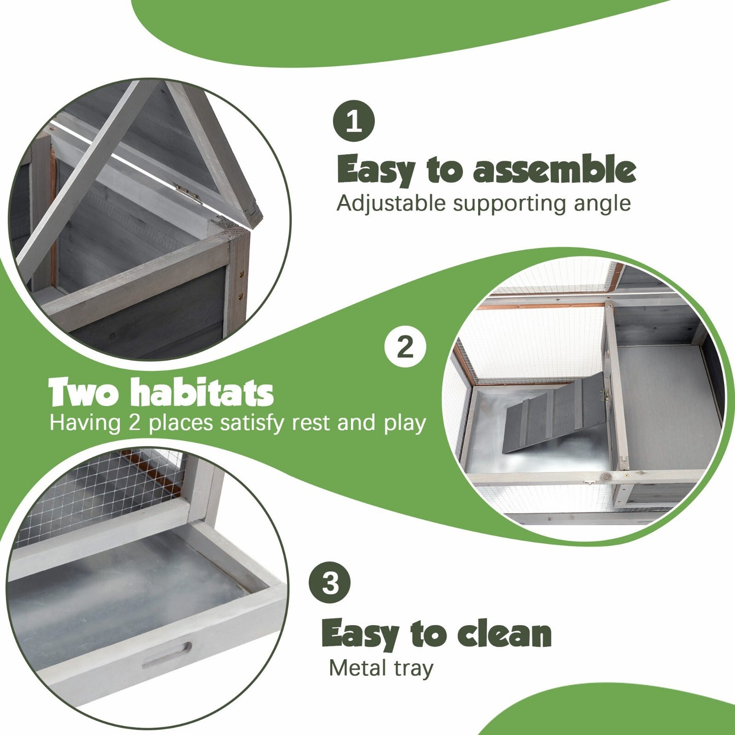 2 Tier-Rabbit Hutch Indoor Wooden Rabbit Cage Guinea Pig Cage W/Removable Tray