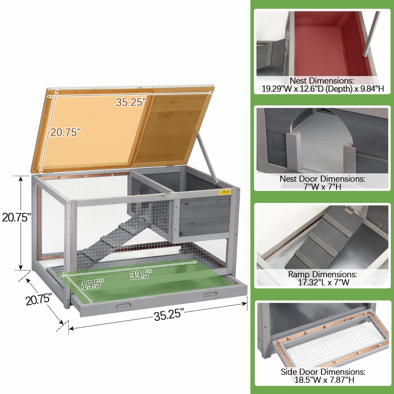 2 Tier-Rabbit Hutch Indoor Wooden Rabbit Cage Guinea Pig Cage W/Removable Tray