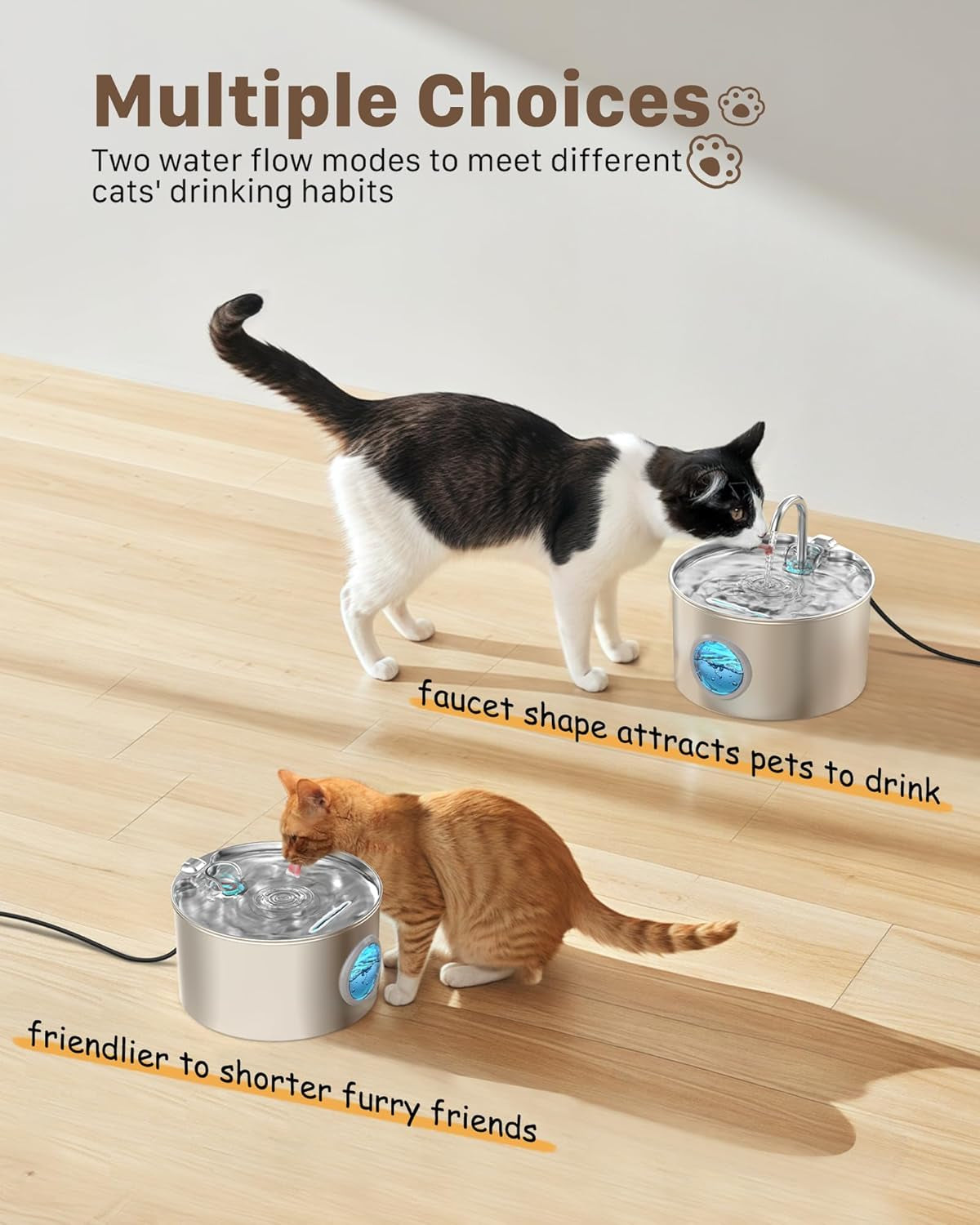 Stainless Steel Cat Water Fountain: Water Fountain Indoor Cat - Cat Fountain - Cat Drinking Water Fountain - Automatic Pet Water Fountain - Water Fountain for Cat - with 6 Filters + 3 Sponge Filters