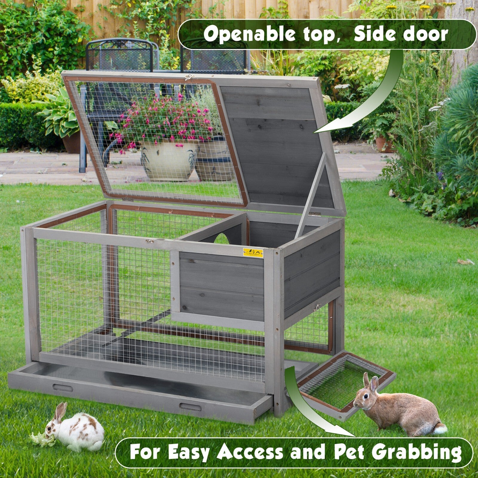 2 Tier-Rabbit Hutch Indoor Wooden Rabbit Cage Guinea Pig Cage W/Removable Tray