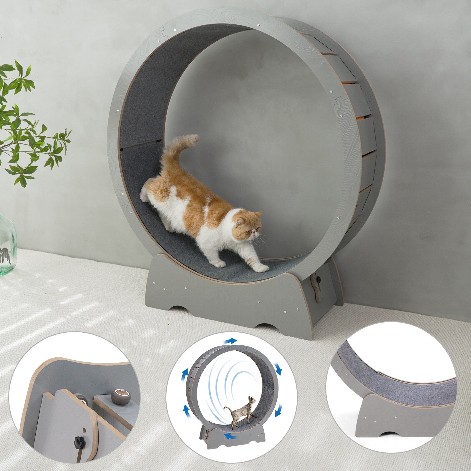 Rypetmia Cat Exercise Wheel Large Wooden/Pvc Cat Treadmill Running Wheel Cat Toy