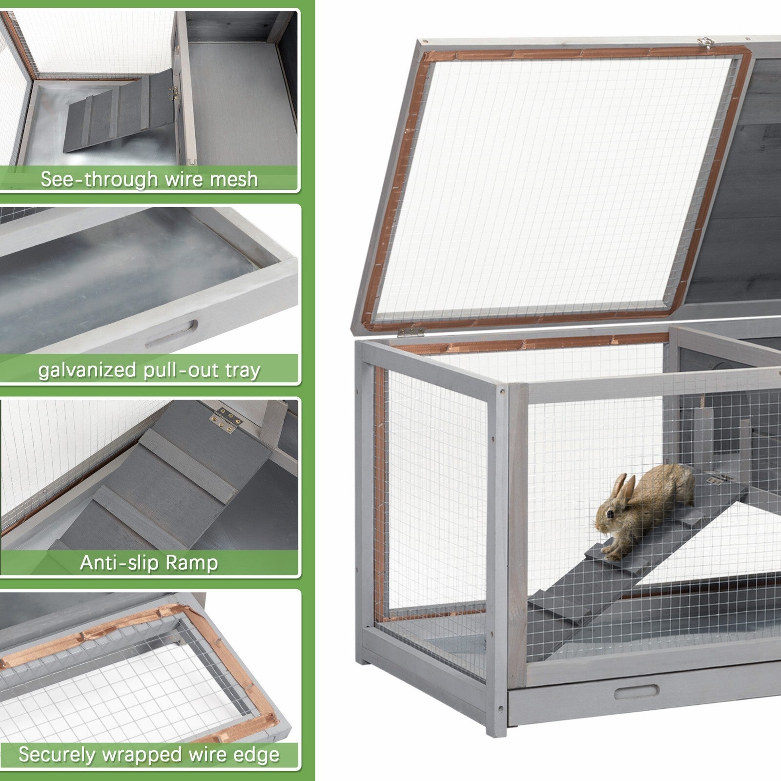 2 Tier-Rabbit Hutch Indoor Wooden Rabbit Cage Guinea Pig Cage W/Removable Tray